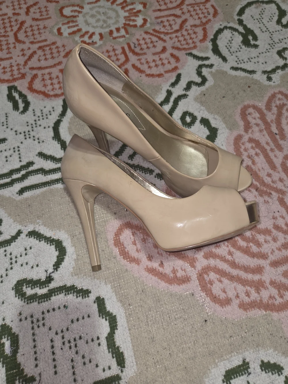 Guess Nude Patent Peep-Toe Stiletto Heels